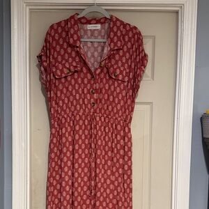Lucky Brand Red Patterned Midi Dress